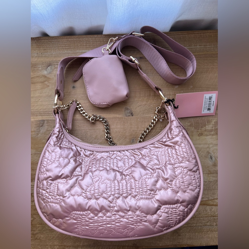 Juicy Couture Puff Halfmoon Crossbody Pink in Dusty Rose New - Picture 2 of 5
